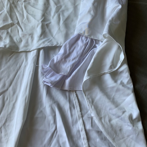 White Azazie mermaid stretch crepe chapel train wedding dress size 8 - Picture 8 of 15